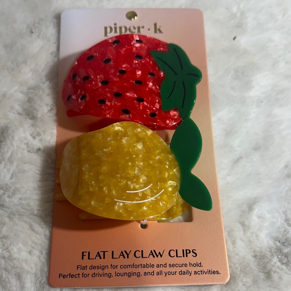 Piper K strawberry and Lemon flat lay claw clips